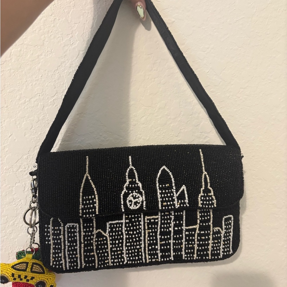 NY Beaded Cityscape Shoulder Bag w charms